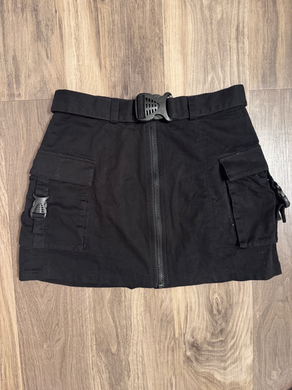 POSTER GIRL Black Utility Mini Skirt with Buckle